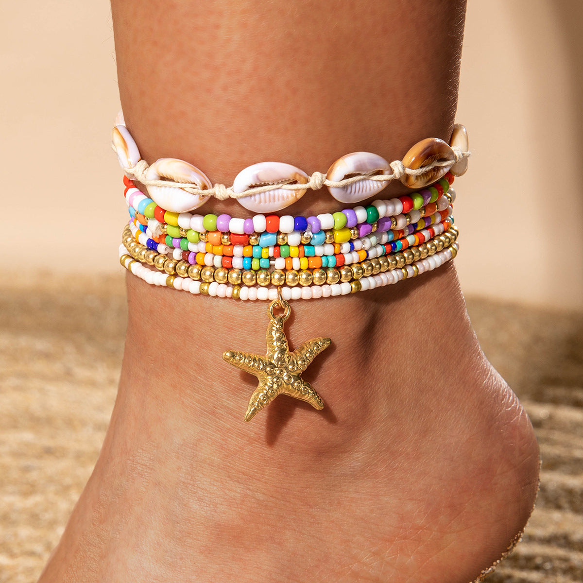 Wholesale Bohemian acrylic shell braided anklet seven-piece set